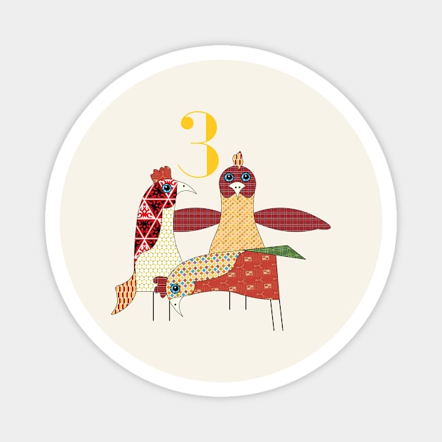 3 French Hens Magnet by bluehair